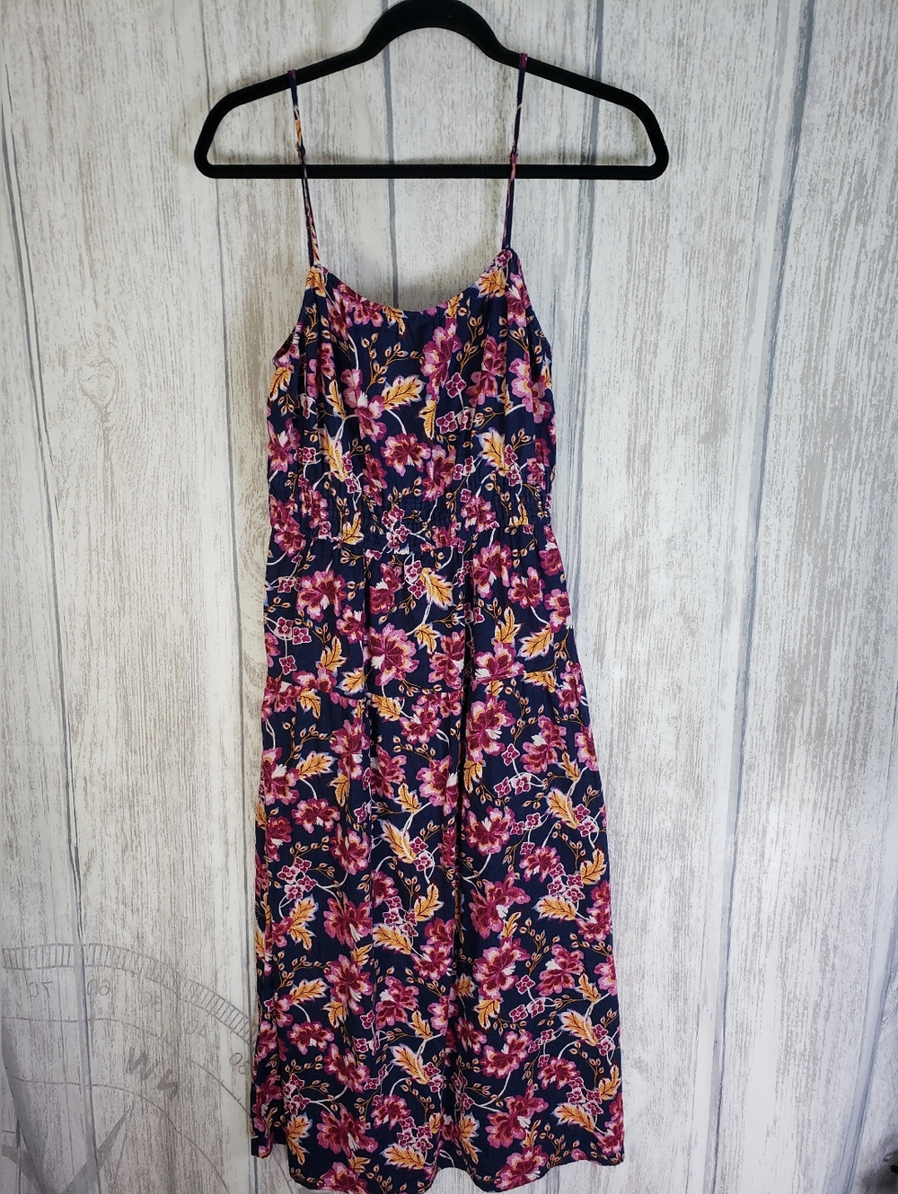 Old Navy floral Smocked waist Linen Blend Smocked Dress Adjustable Straps Medium